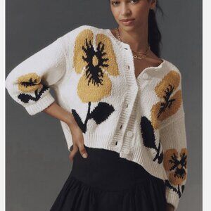 Anthropologie Maeve Elbow Sleeve Cardigan Sweater Floral Size L NWT Large